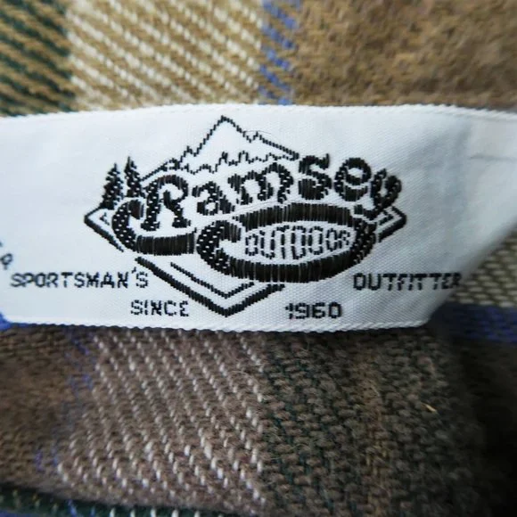 Vintage Flannel Shirt Ramsey Outdoor USA Neutrals Thick Plaid Chest Flap Pockets Men